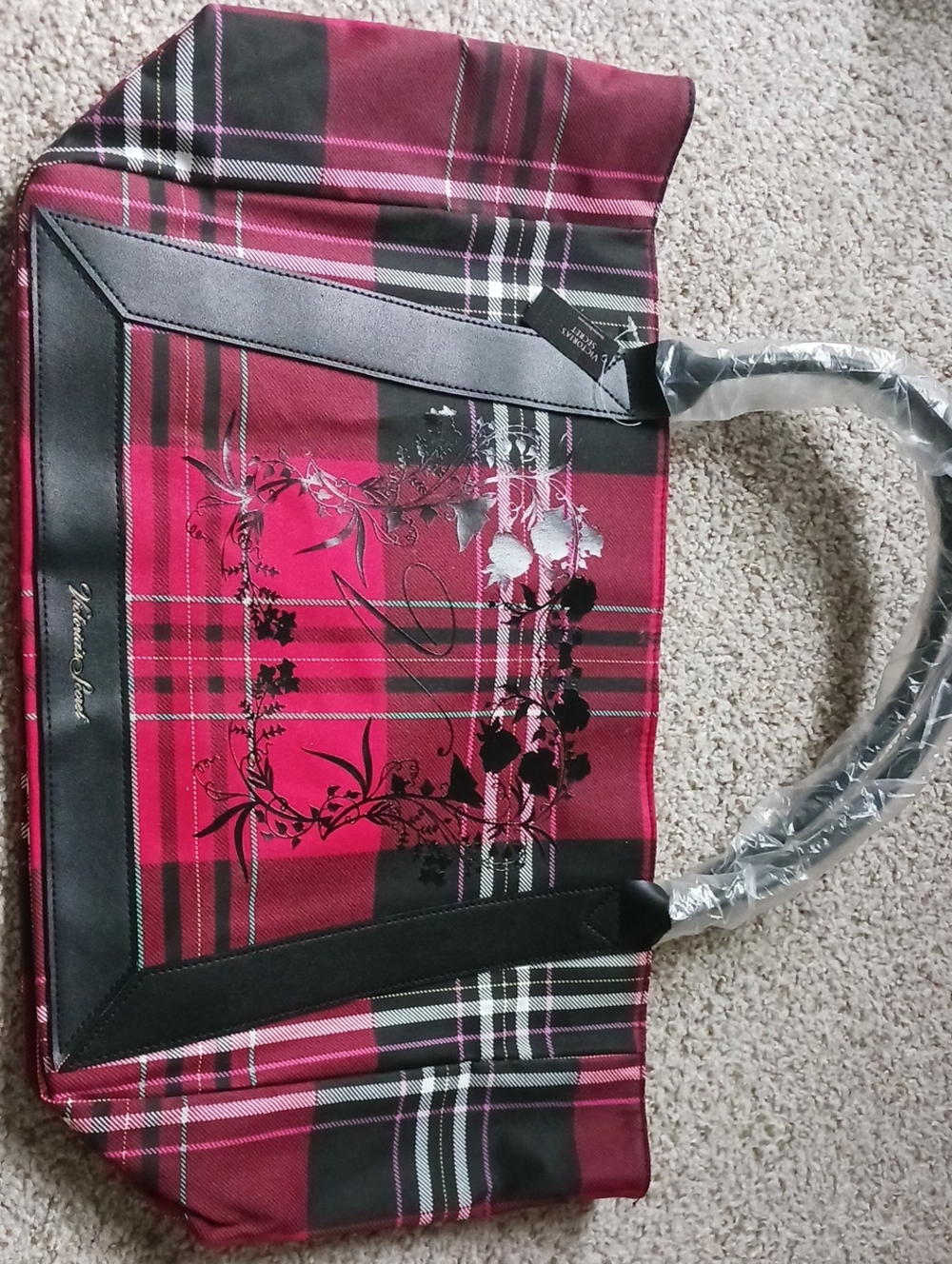 Victoria Secret Red Plaid Tote Bag